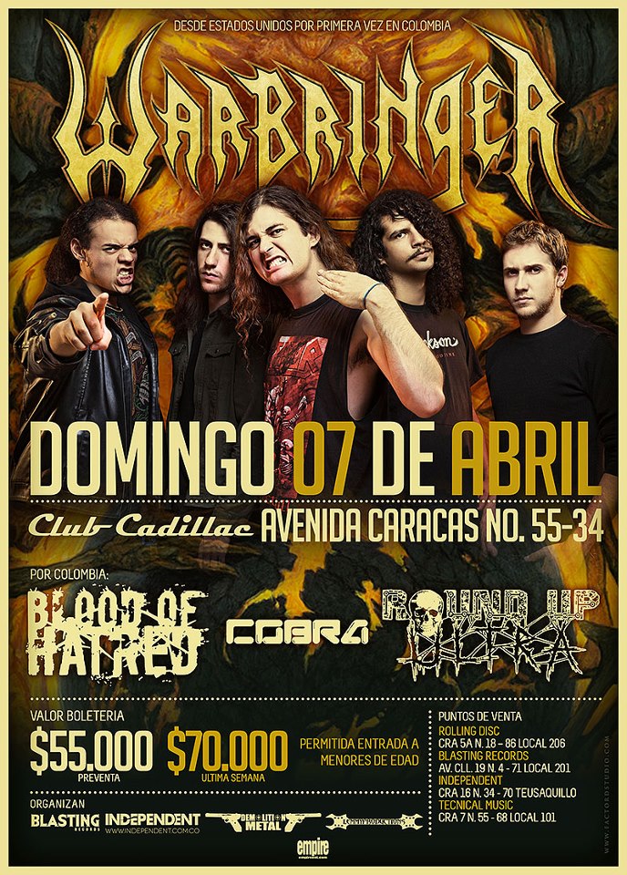 WARBRINGER en Colombia 2013: Abr 7 en el Club Cadillac de Bogota