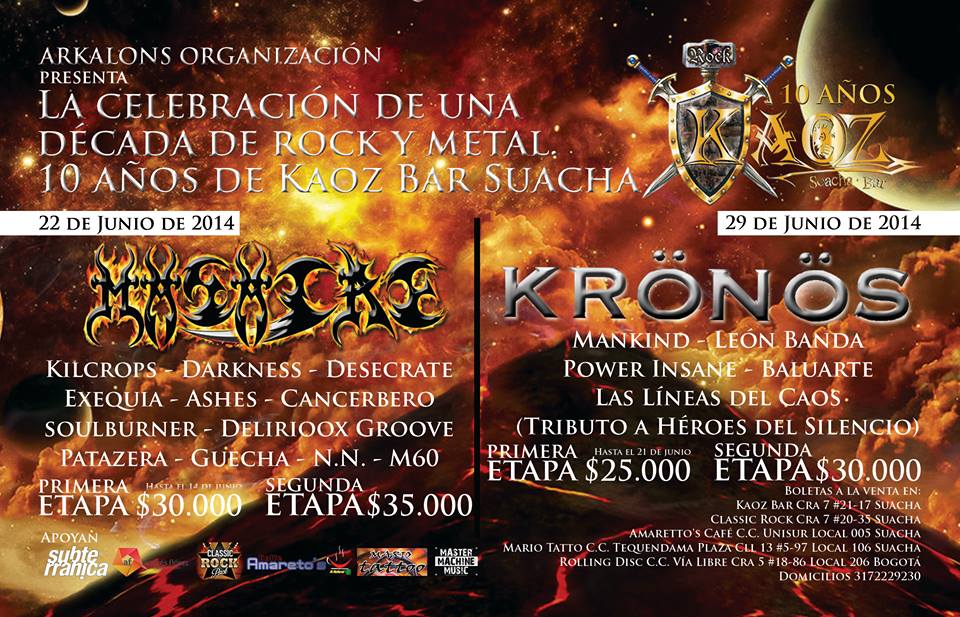10 años de Kaoz Bar con Masacre, Kronos, Kilcrops y más